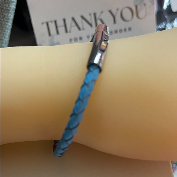 Blue Braided Bracelet with Silver Clasp 7” - Picture 2 of 5